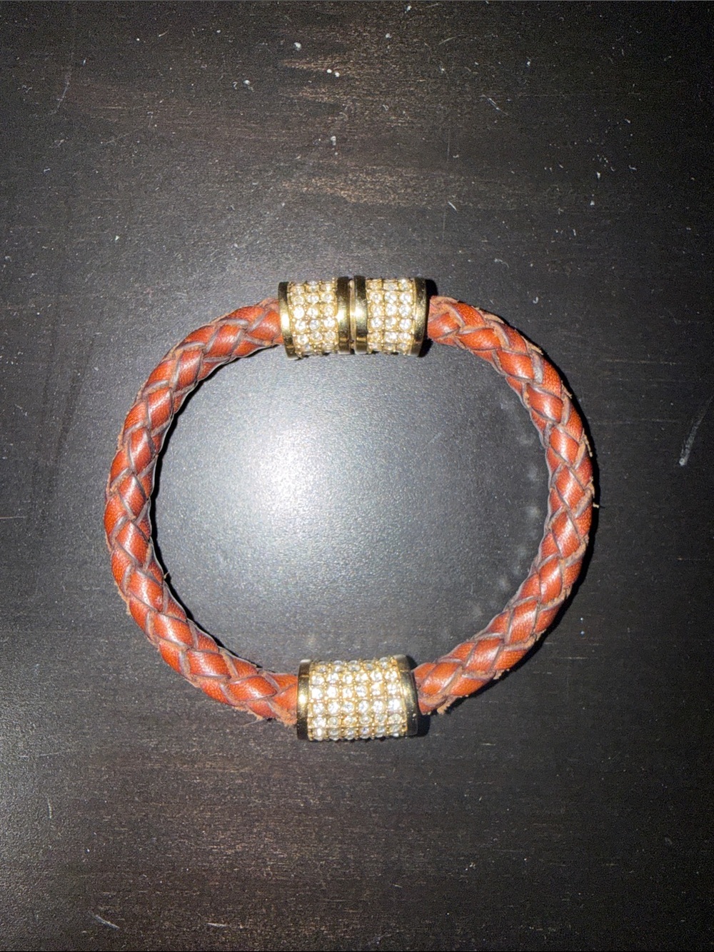 Michael Kors Braided Leather Bracelet with Pave Crystal Magnetic Clasps